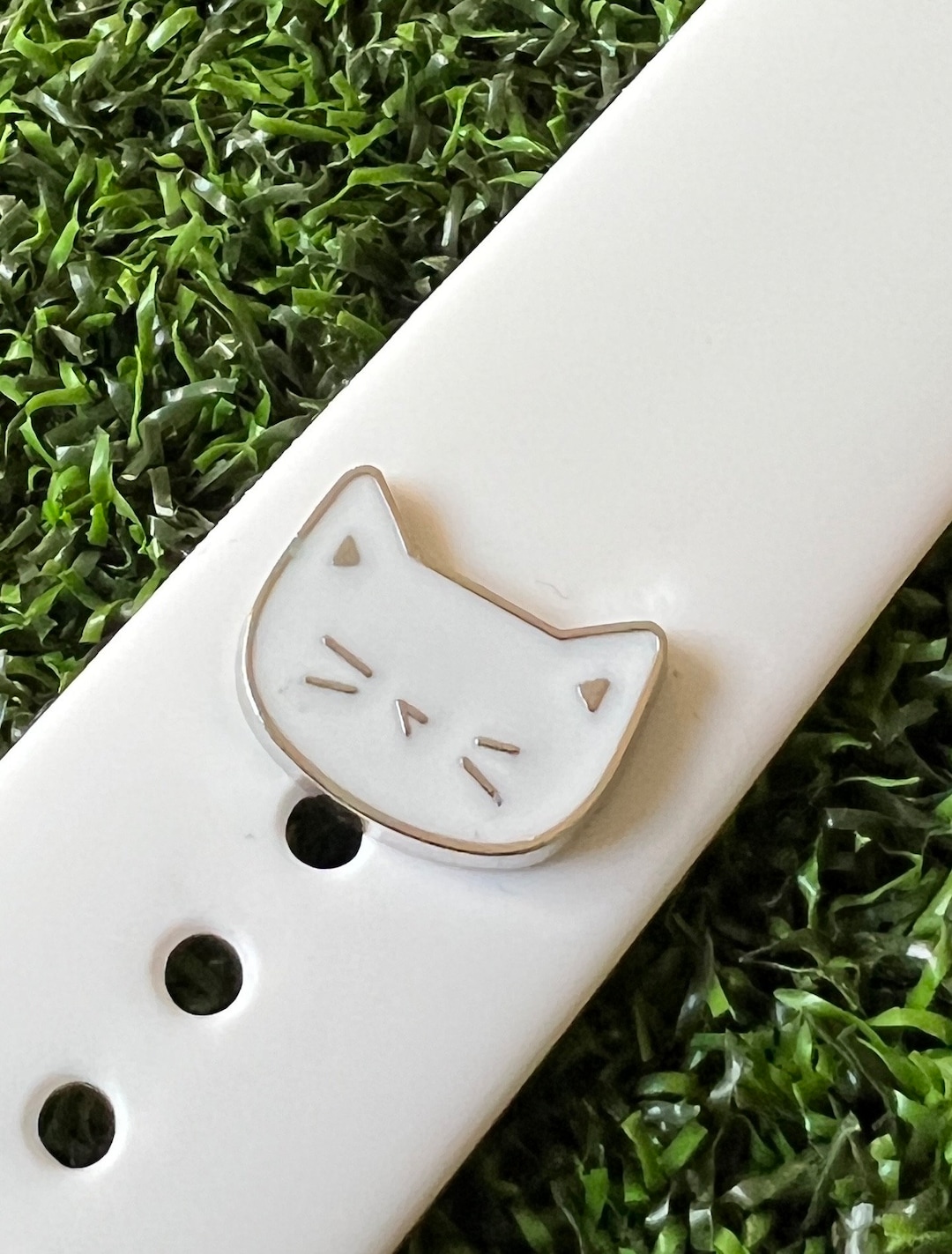 Watchband Charm Happy Cat White Solid Metal Apple Watch Magicband