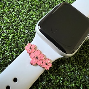 Watchband charm slide pink flowers  applewatch magicband compatible