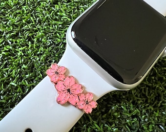 Watchband charm slide pink flowers  applewatch magicband compatible