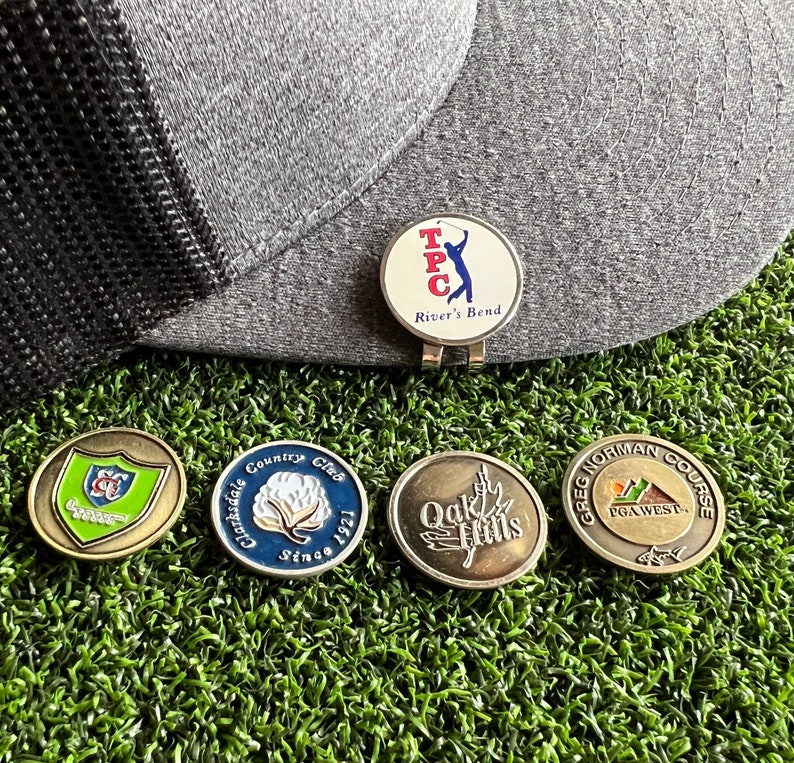 Golfball marker mystery 5 pack with hat clip vintage courses, classics, and more image 2