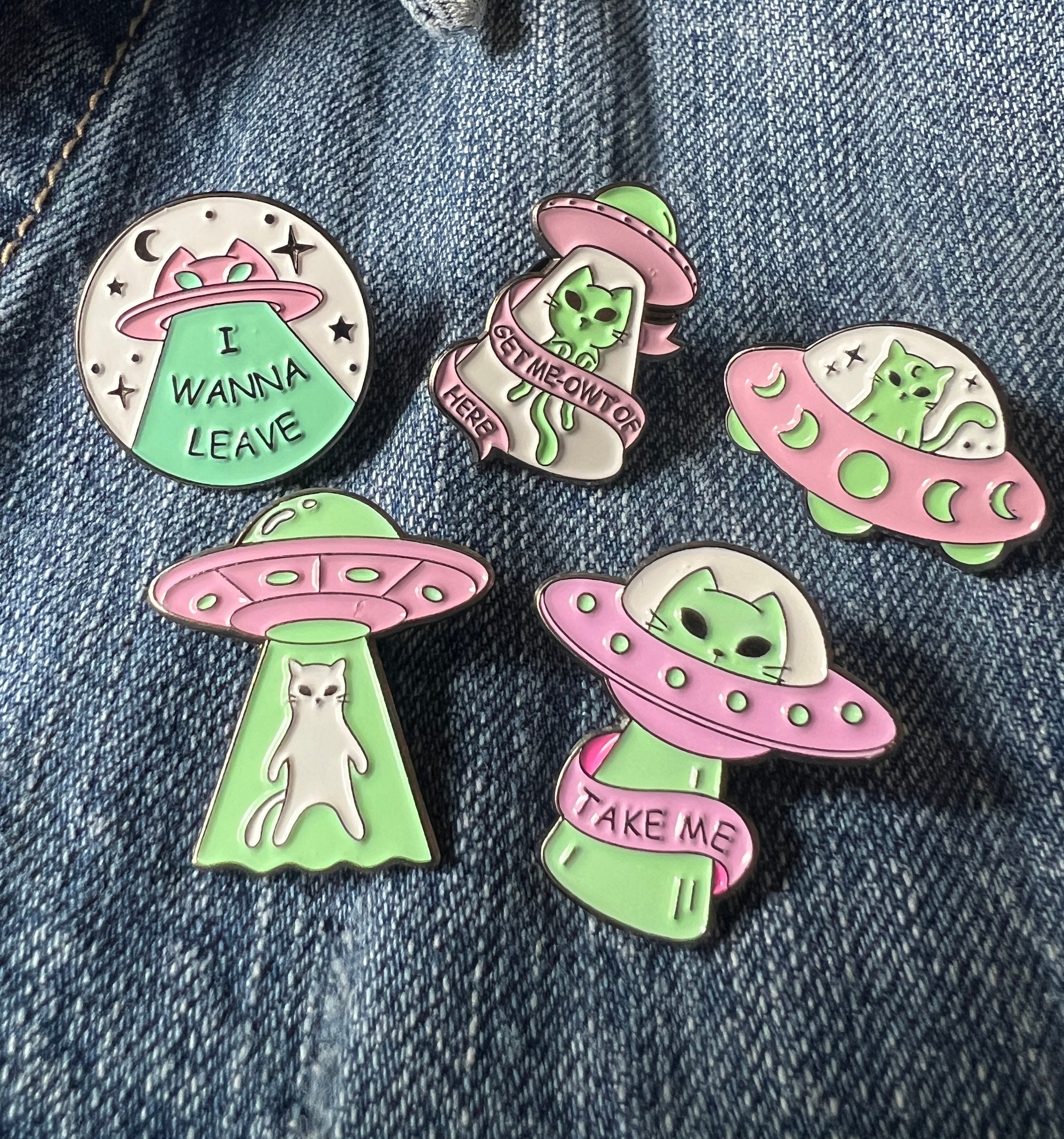 Enamel pin space cat alien pins for jackets backpacks and more