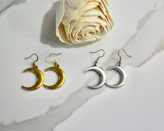 Gold and Silver Moon earrings, silver and gold crescent moon earrings,  luna earrings, Moon Charm Earrings, Moon phase earrings