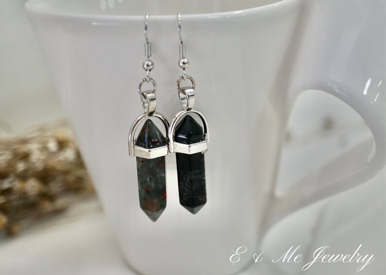 Genuine Healing African Bloodstone Gemstone Chakra Point Silver Pendent Jasper Earrings image 7