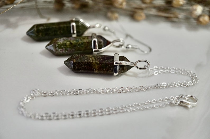 Genuine Healing African Bloodstone Gemstone Chakra Point Silver Pendent Jasper Earrings image 4