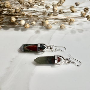 Genuine Healing African Bloodstone Gemstone Chakra Point Silver Pendent Jasper Earrings image 5