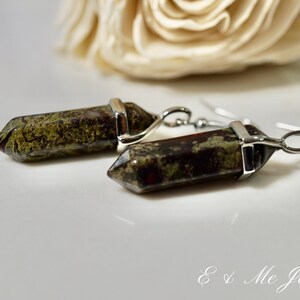 Genuine Healing African Bloodstone Gemstone Chakra Point Silver Pendent Jasper Earrings image 2