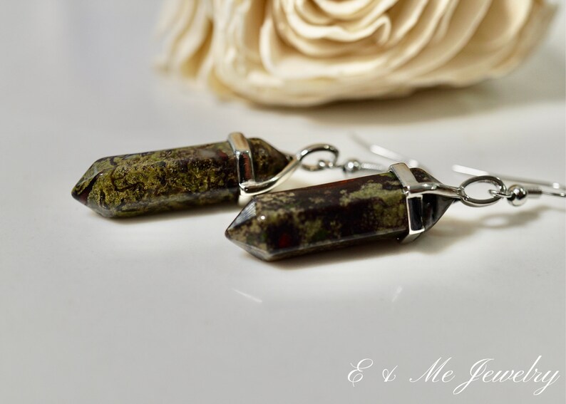 Genuine Healing African Bloodstone Gemstone Chakra Point Silver Pendent Jasper Earrings image 2