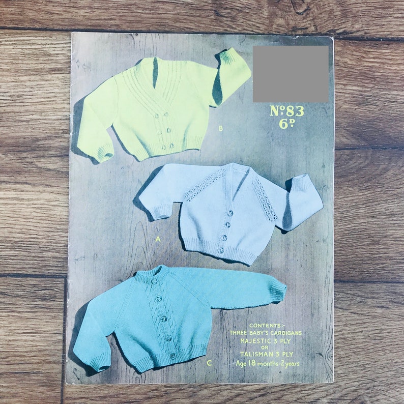 18-24 Months Baby Toddler Cardigans x 3-3 Ply COPY Vintage Knitting Pattern