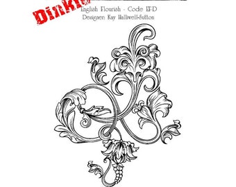 small rubber stamp for cardmaking and papercrafts, craft stamp with flourish embellishment for background and texture