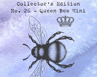 Small bee stamp, a realistic bee with crown and Queen Bee text