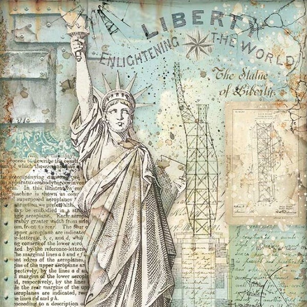 State of Liberty A4 stamperia rice paper decoupage, American steampunk decoupage paper sheet