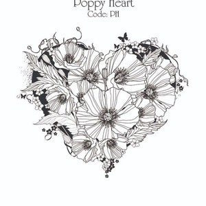 Großes Herz Stempel mit Mohnblumen gefüllt, Indigoblu Mohnherz Stempel ideal für Valentinstag Karten machen oder Geburtstag Sonntag Seite