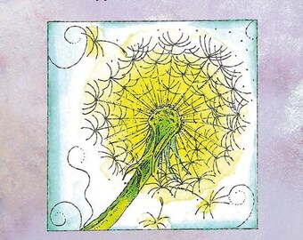 Large rubber stamp for cardmaking scrapbooking and journaling, dandelion craft stamp, thank you stamp for papercrafts