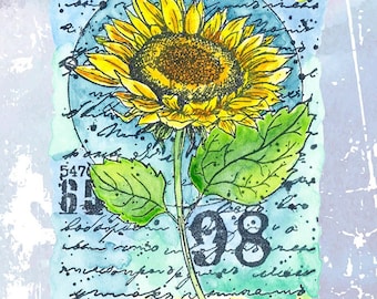 Sunflower rubber stamp for cardmaking and  papercrafts perfect for art journals, Floral craft stamp for summer craft projects