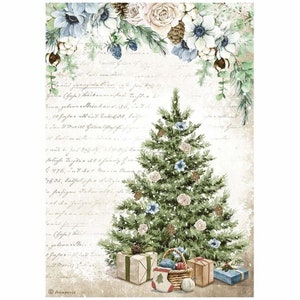 Albero di Natale in carta di riso per decoupage di Stamperia foglio di carta per decoupage con tema natalizio tradizionale
