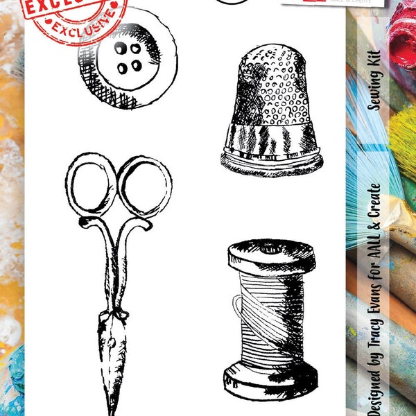 Sewing kit by All & create, high quality clear stamp set for cardmaking, scrapbooking and journaling