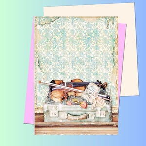 Papel de arroz Stamperia, papel para decoupage para reciclaje y manualidades con papel, imagen de violín para manualidades con temática musical
