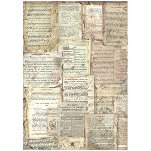 A4 Reispapier für Decoupage, Stamperia Vintage Bibliothek Buchseiten Muster