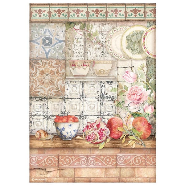 Mediterranean kitchen themed Stamperia rice paper decoupage paper  for papercrafts and decoupage