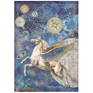 Stamperia Reispapier für Decoupage Möbel Upcycling Zubehör mit Pegasus und Planeten