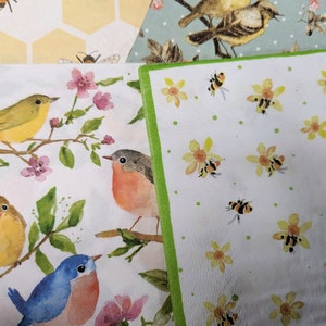 4 Stück Servietten in einer Serviettenpackung mit einem Vögel und Bienen Thema