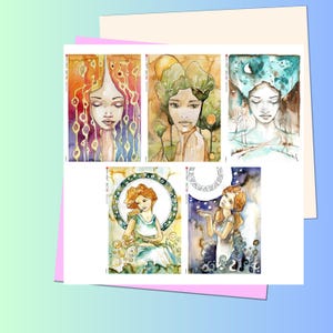 Papel de arroz para decoupage, paquete de 5 hermosas mujeres naturales de acuarela, papel para decoupage tamaño A4/carta