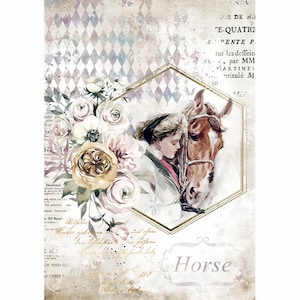 Décoration A4 en papier de riz avec un thème cheval vintage (format lettre)