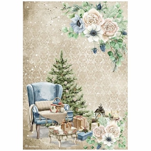 Decoupage in carta di riso con albero di Natale di Stamperia, foglio di carta per decoupage della collezione Romantic Cosy Winter
