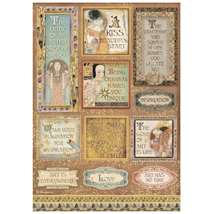 Von Klimt inspirierte Reispapier Serviettentechnik, Decoupage Papierbogen für Upcycling und Papierbasteln im Art Nouveau Stil