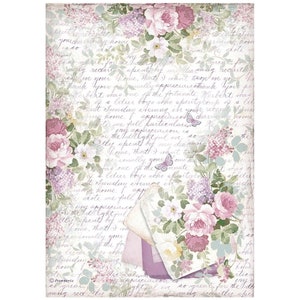Papier de riz violet Stamperia floral de la collection Provence pour le découpage, l'upcycling et l'artisanat du papier