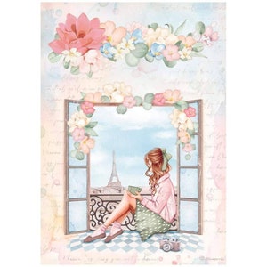 Papier de découpage sur le thème du printemps pour le découpage et l'upcycling avec le printemps dans des tons pastel parisiens