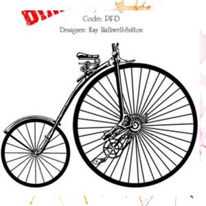 Sello para hacer tarjetas: viaje con un sello de bicicleta vintage de Penny Farthing para hacer una tarjeta para un padre o un abuelo.