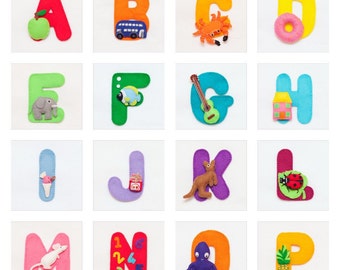 Hand Sewn Felt Letter with Miniature Embellishment: Nursery Decor
