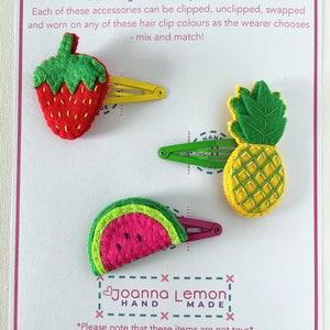 Set of fruit hair clips - choose the hair clip colour! Fruit snap clips, strawberry hair clip, pineapple hair clip, watermelon hair clip