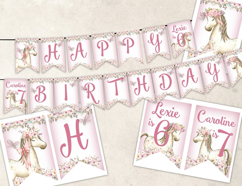 Birthday Banner No Horsin/' Around Siblings or Twins CUSTOM Digital Printable Girl Birthday Flag Banner Girls Birthday Party Flag Banner