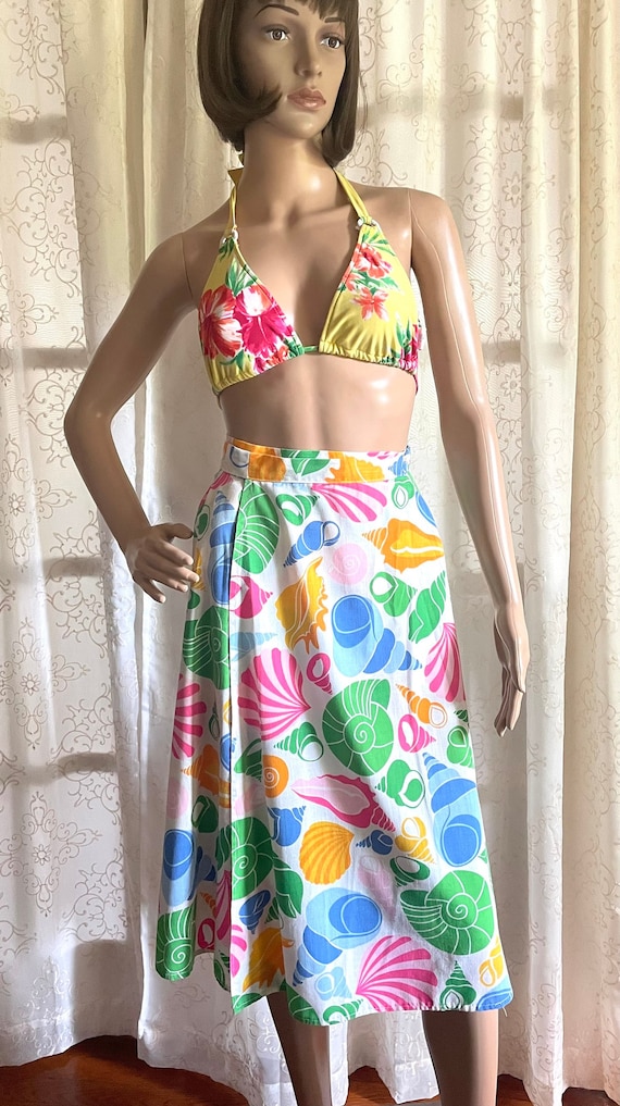 Vintage Handmade 1960s Wrap Skirt, Beach Patio Wea