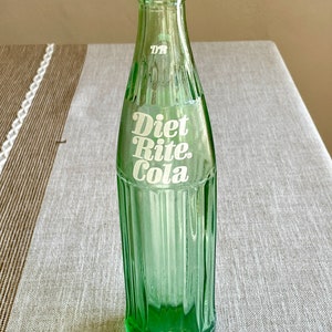 1974 Vintage Diet Soda Bottle, 10 oz Diet Rite Cola Glass Bottle, Rare, Ribbed
