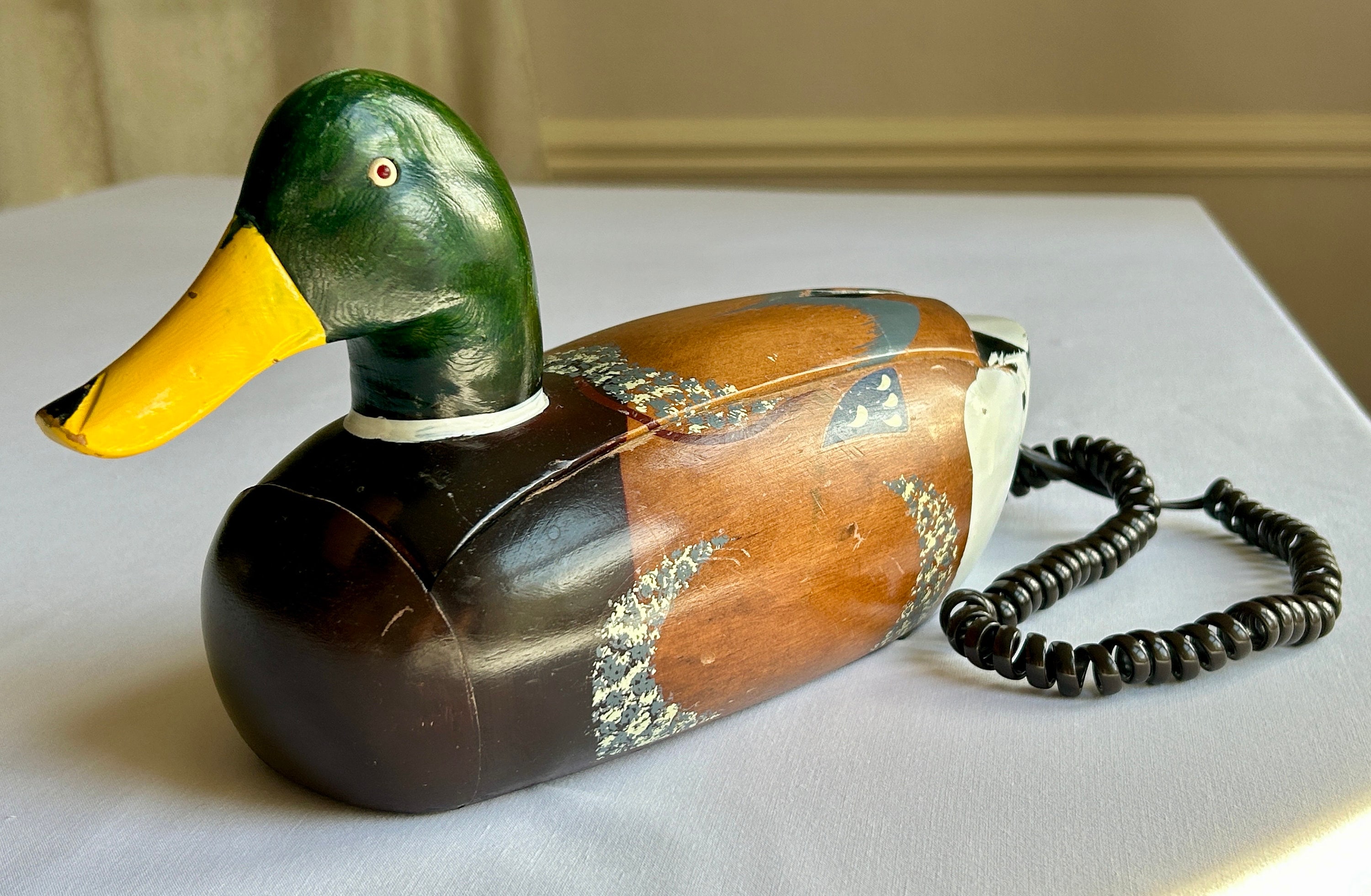 1980s Telemania Wooden Mallard Duck Wood Phone 80s Vintage, Cute