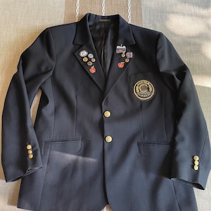 Navy Civitan International Jacket, Blazer Sport Coat 14R Club Builder, Gold Pins