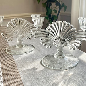 1930s Vintage Paden City Pressed Glass Maya Double Candle Holders Art Deco