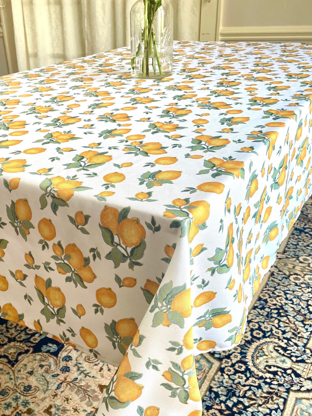 Laura Ashley Lemons & Leaves Rectangle Tablecloth 82 X Etsy