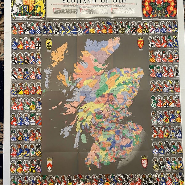 Carte du clan Bartholomews Ecosse 1975, ÉNORME affiche écossaise de 30 x 40 pouces, armoiries