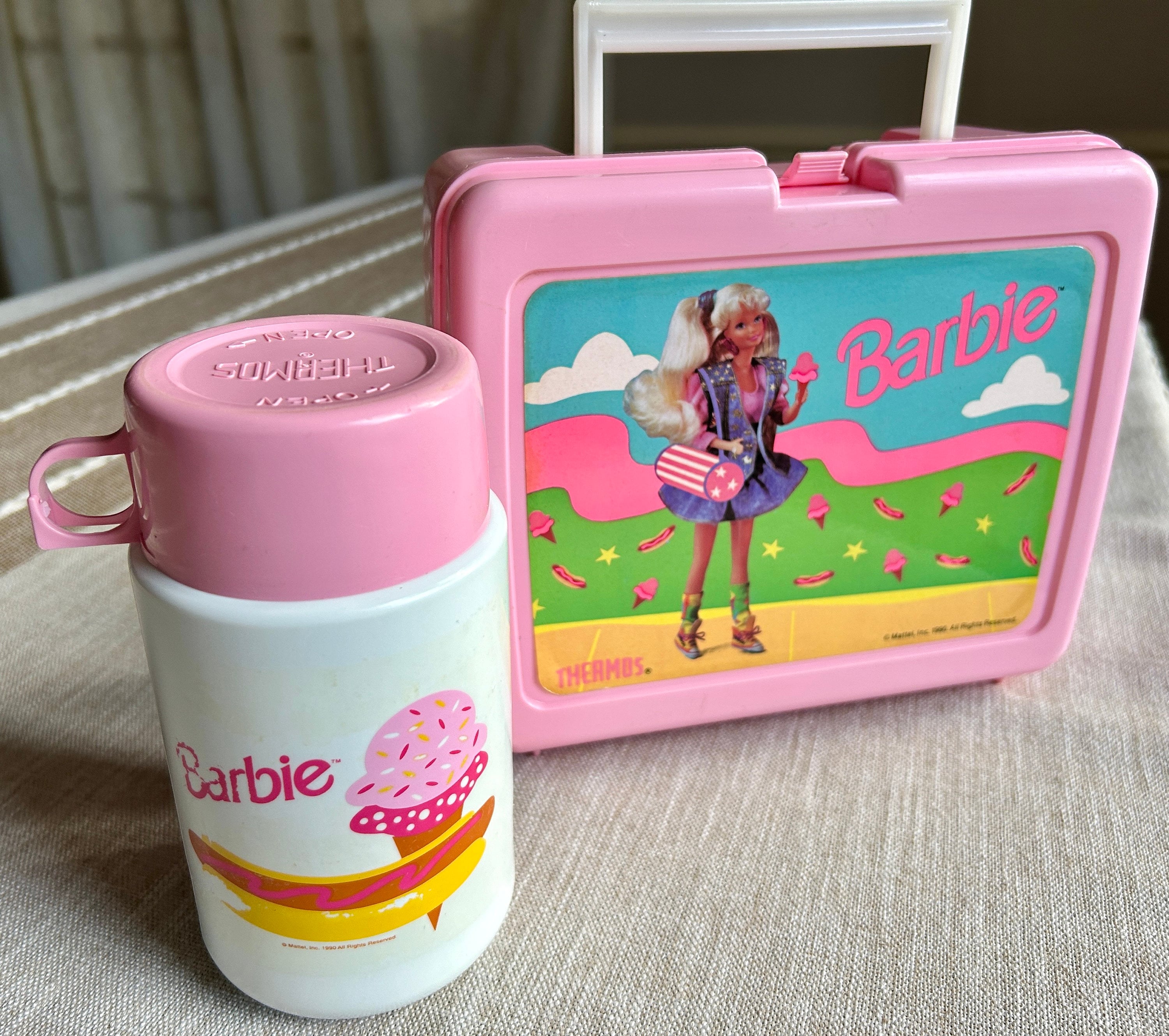 Barbie - Fun for Girls - Vintage Plastic Lunchbox Complete With Thermos  Nice!!