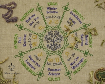 Embroidered Wheel of The Year Altar Cloth, Pagan Wiccan Decor (21-22 inch)