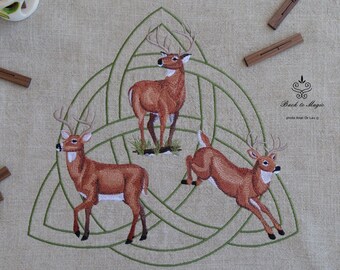 Embroidered Deer & Triquetra Altar Cloth – Pagan Divination Linen