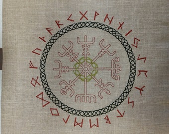 Reduced Price! Embroidered rune casting cloth. Vegvisir. Viking. Runic divination. Asatru. Norse mythology. Runic compass.