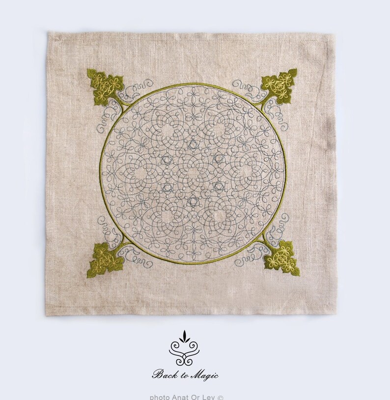 Linen Divination Cloth with Embroidery, Rune Casting Mat, Tarot Altar Cloth image 4