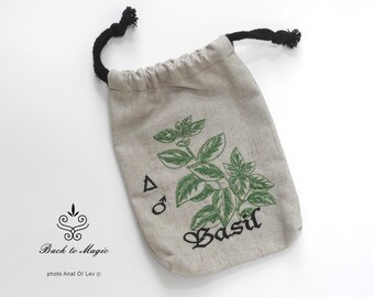 Embroidered canvas bag for herbs. Green witch. Kitchen witch. Witchcraft. Wicca. Pagan. Esoteric. Four elements. Magical accessories. Spices