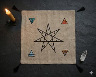 Embroidered Altar Cloth, Elven Star Divination Cloth, Tarot Rune Reading Mat