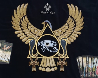 Embroidered Tarot divination cloth Black cotton veloure Cloth Egyptian style Udjat 28'' (70cm) approx. Witchcraft Occultism Eye of Horus